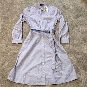 NWT J. Crew Light Blue Shirt Dress with Waist Tie Size 8
